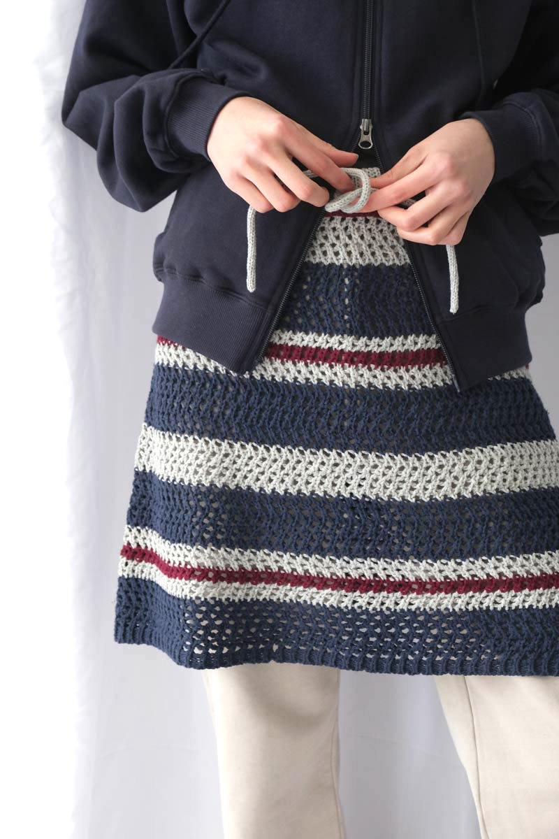 STRIPE LAYERED KNIT SKIRT / GREY