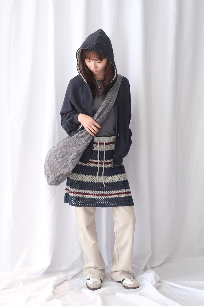 STRIPE LAYERED KNIT SKIRT / GREY