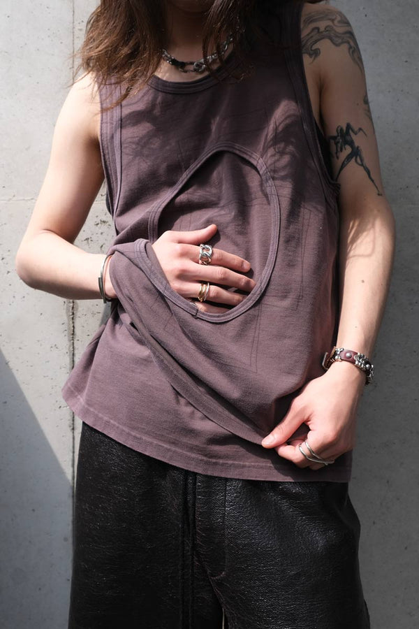 CIRCLE CUTTING FADE LAYERED TANKTOP .13 / FADE BROWN