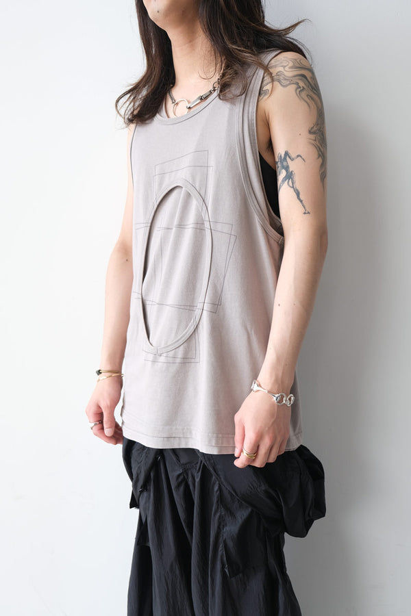 CIRCLE CUTTING FADE LAYERED TANKTOP .13 / SAND GREGE