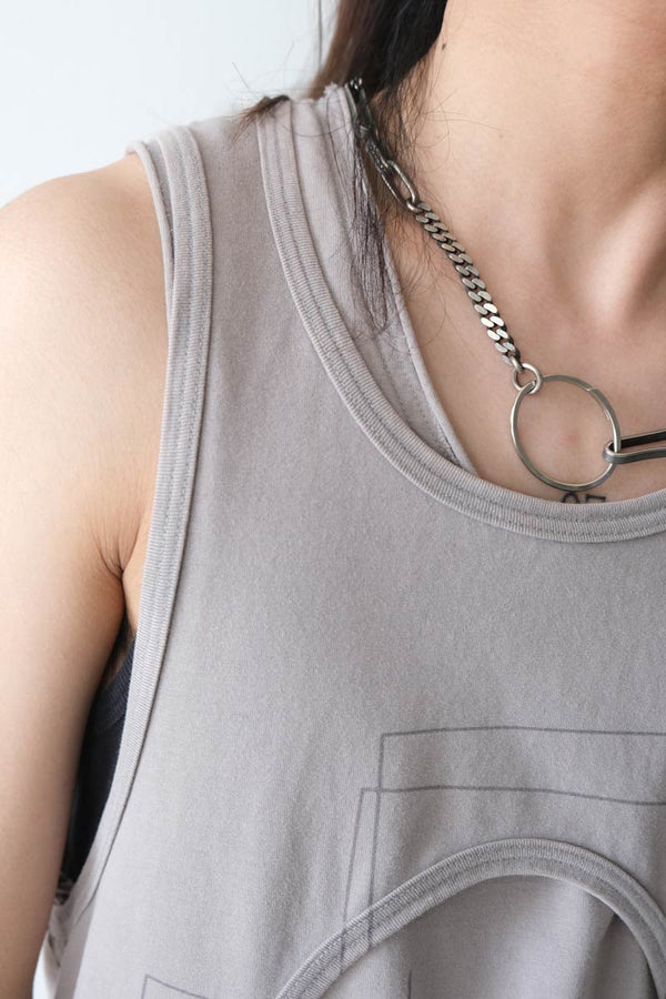 CIRCLE CUTTING FADE LAYERED TANKTOP .13 / SAND GREGE