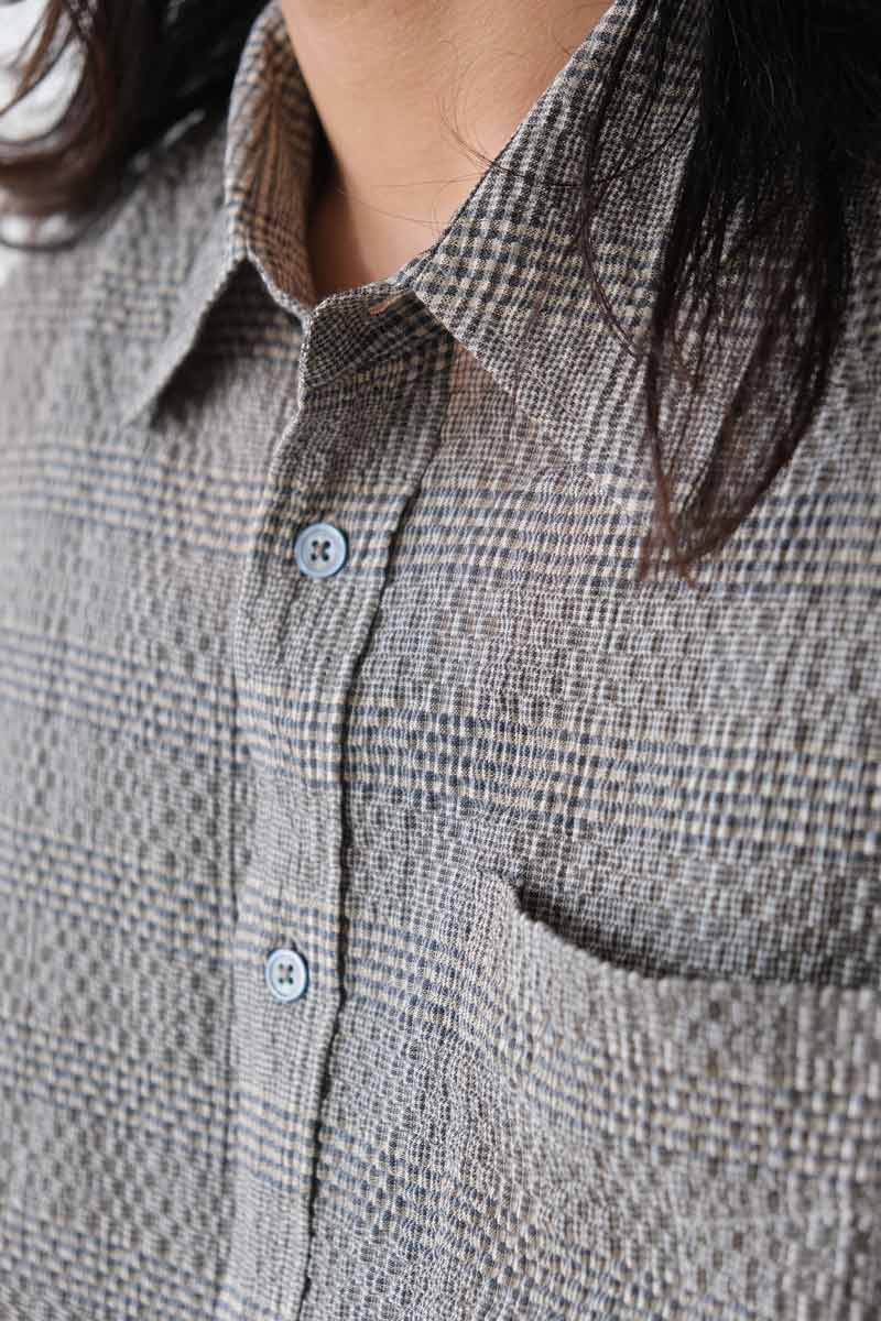 ROOM SHIRT / CRINKLED GREY CHECK