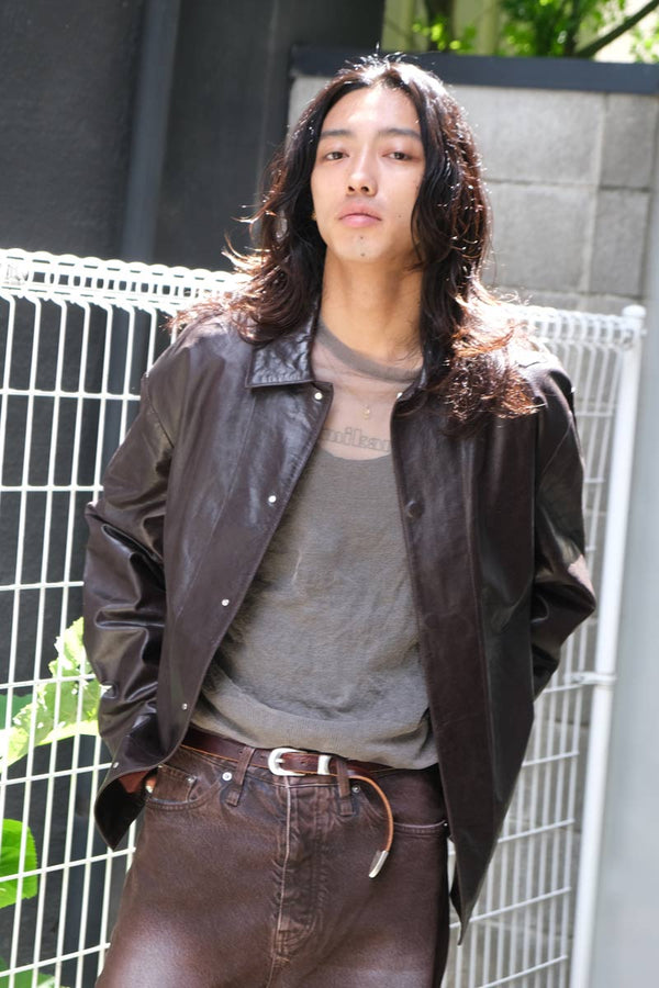 SATURN LEATHER SHIRT / RED WINE LEATHER