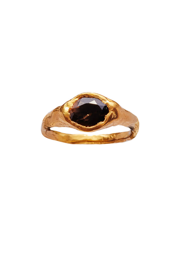 FARO RING / 18K GOLD PLATED 925 STERLING SILVER-NATURAL SMOKY QUARTZ