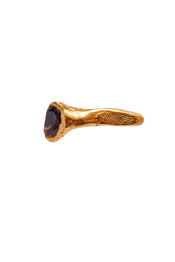 FARO RING / 18K GOLD PLATED 925 STERLING SILVER-NATURAL SMOKY QUARTZ