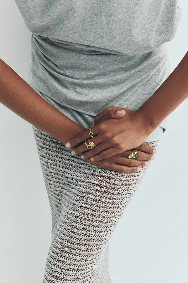 FARO RING / 18K GOLD PLATED 925 STERLING SILVER-NATURAL SMOKY QUARTZ