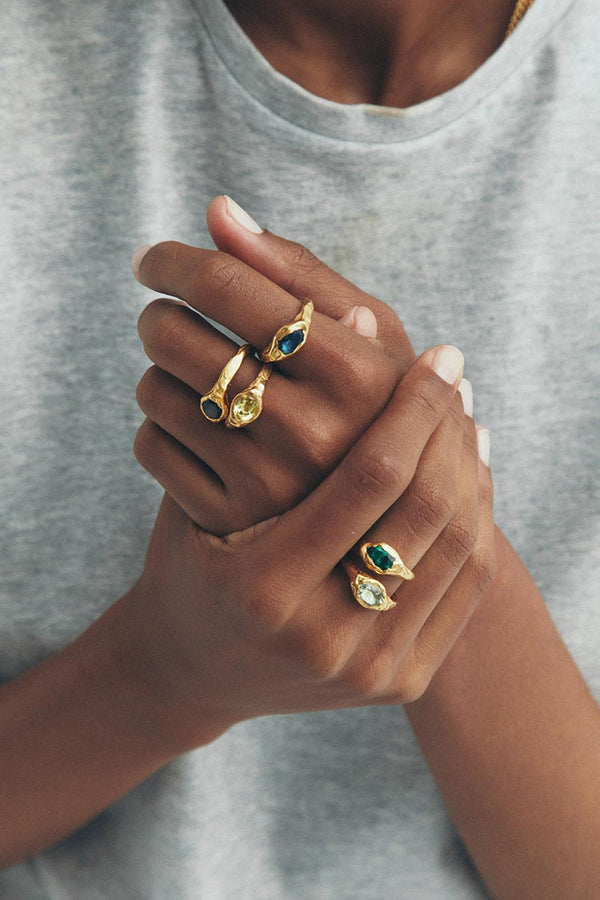 FARO RING / 18K GOLD PLATED 925 STERLING SILVER-NATURAL SMOKY QUARTZ