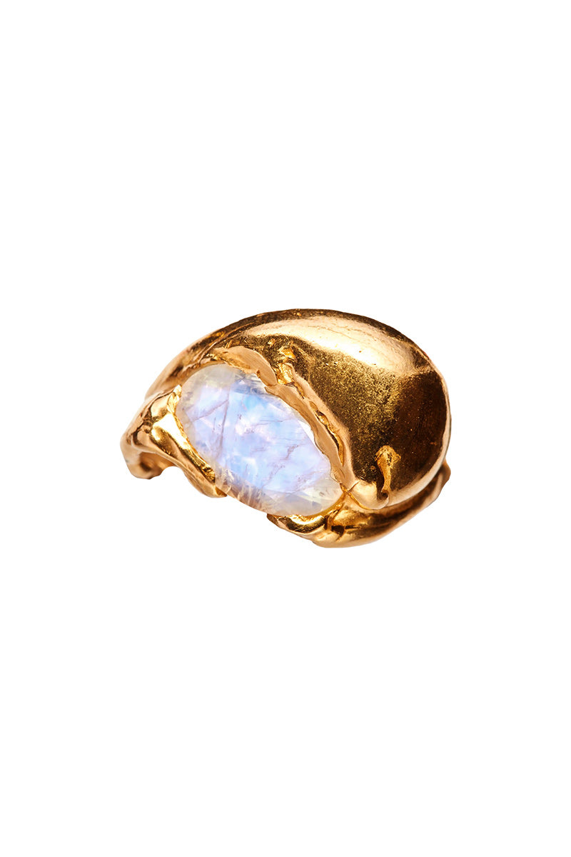 JUNIO RING / 18K GOLD PLATED 925 STERLING SILVER-NATURAL RAINBOW MOONSTONE