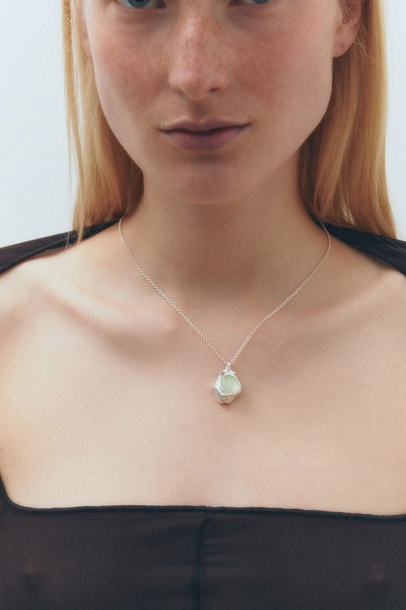 NECTAR NECKLACE / 925 STERLING SILVER-GREEN CLEAN PREHNITE