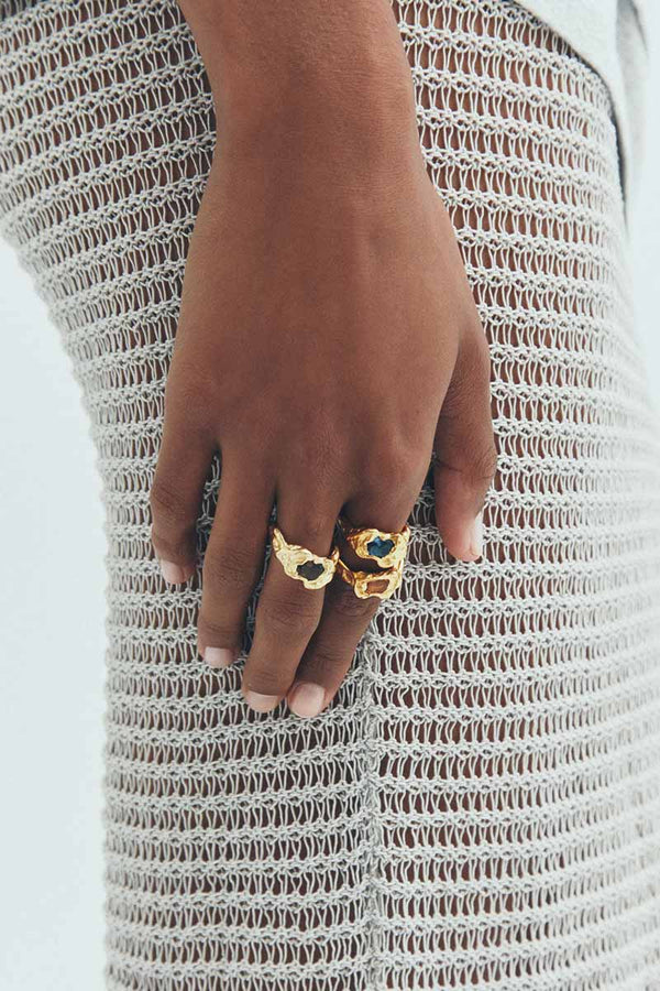 OLA RING / 18K GOLD PLATED 925 STERLING SILVER-NATURAL SMOKY QUARTZ