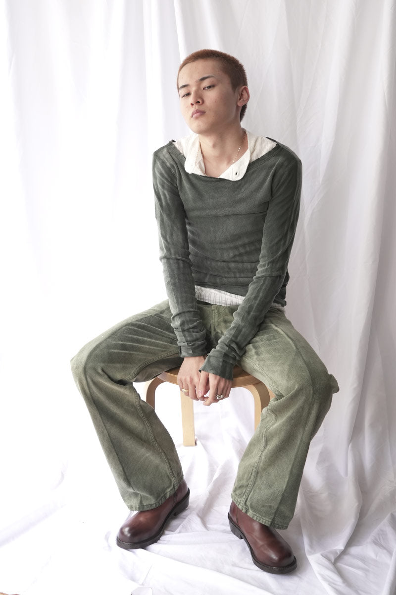MOSS FOG BANANA TOP / WASHED DARK GREEN