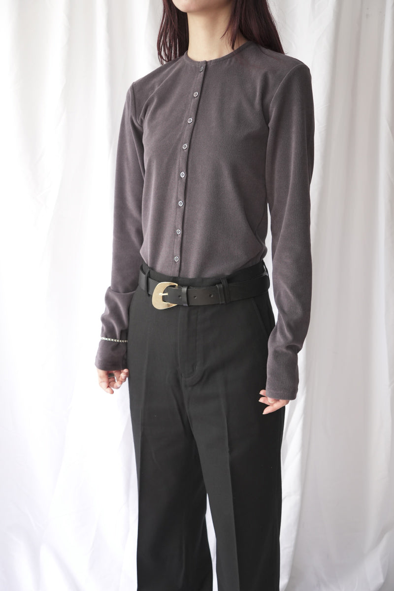 HIGH GAUGE PILE TIGHT HEM CARDIGAN / CHARCOAL