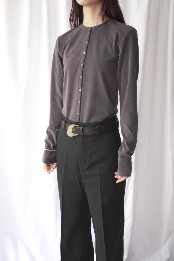 HIGH GAUGE PILE TIGHT HEM CARDIGAN / CHARCOAL