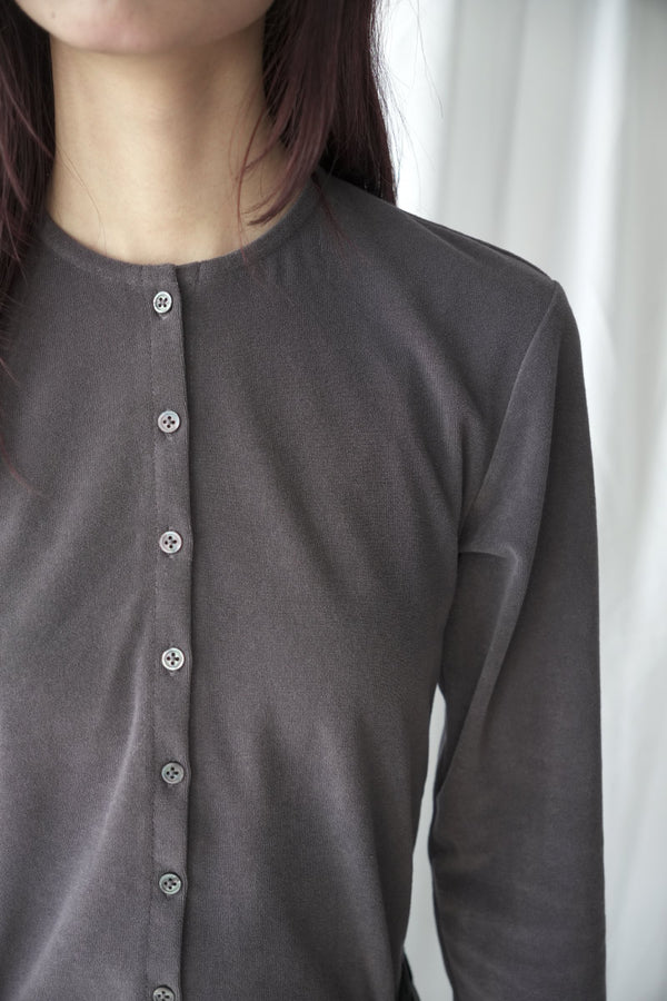 HIGH GAUGE PILE TIGHT HEM CARDIGAN / CHARCOAL