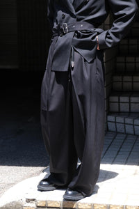 DOBBY CLOTH 2TUCK BELTED WIDE PANTS / BLACK