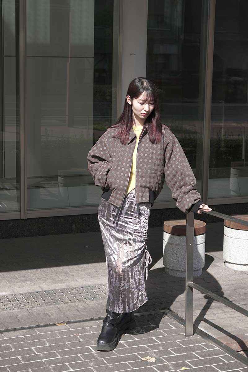 DRAWSTRING SKIRT / SILVER DEVORE [20%OFF]