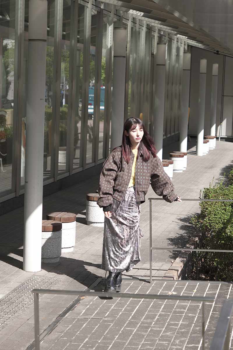 DRAWSTRING SKIRT / SILVER DEVORE [20%OFF]