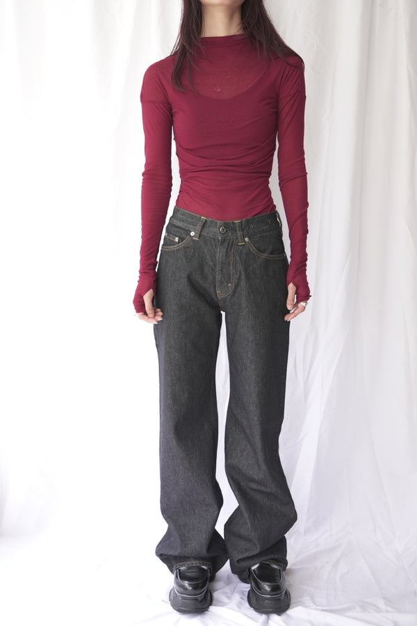 SHEER FRAISE SIDE TUCK TOP / WINE