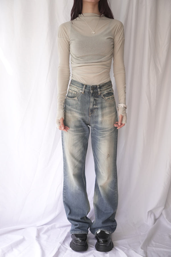 SHEER FRAISE SIDE TUCK TOP / MOSS