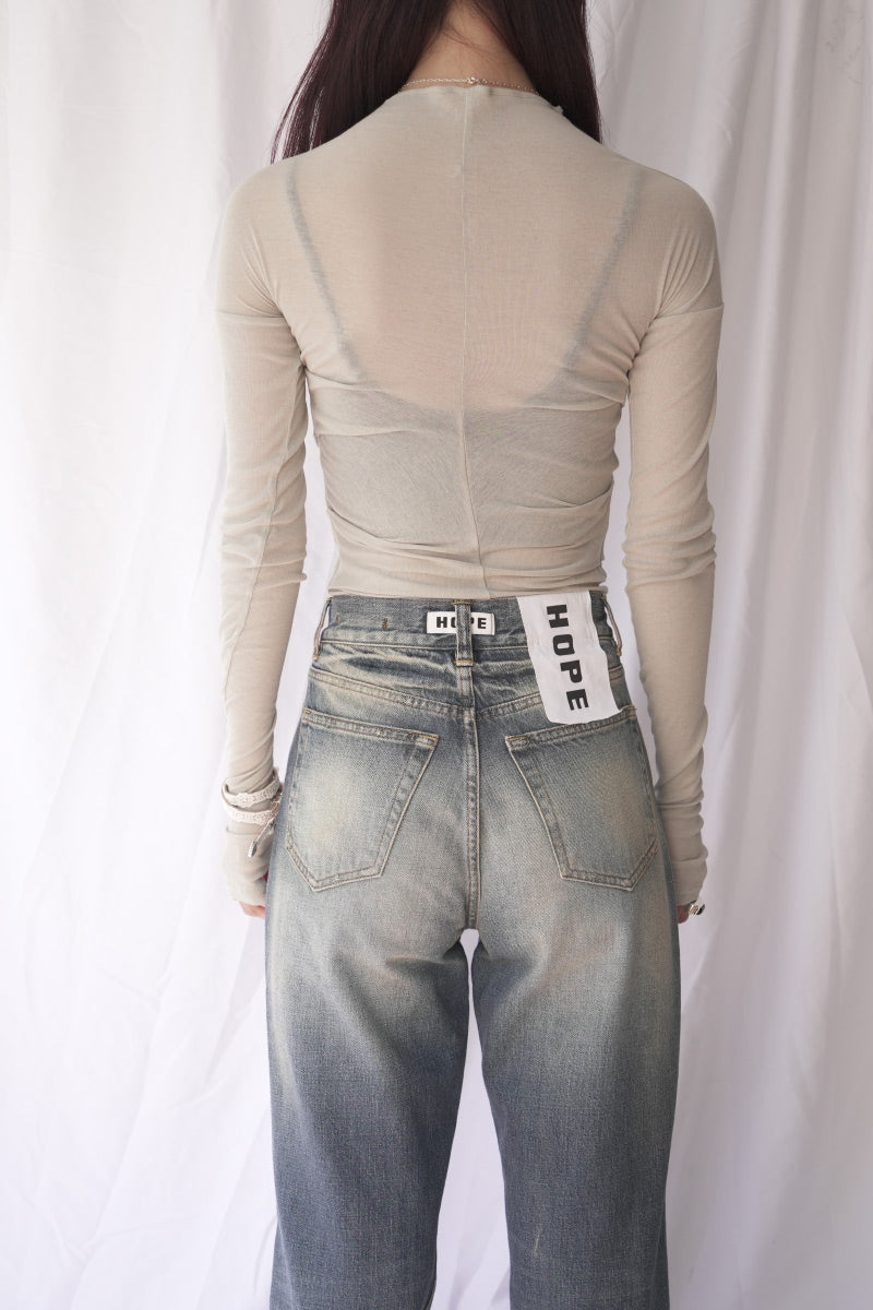 SHEER FRAISE SIDE TUCK TOP / MOSS