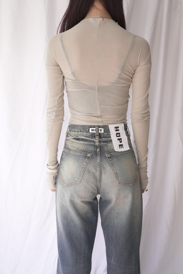SHEER FRAISE SIDE TUCK TOP / MOSS