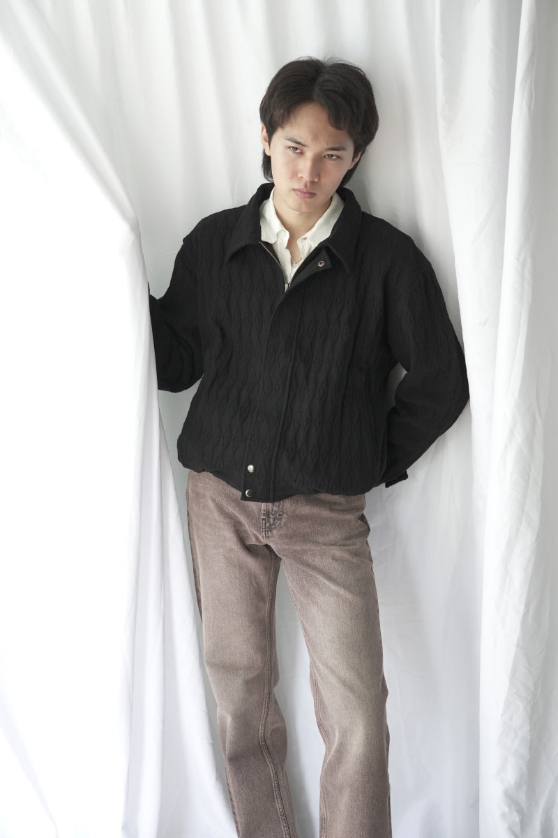DIAMOND QUILT KNIT JACKET / BLACK