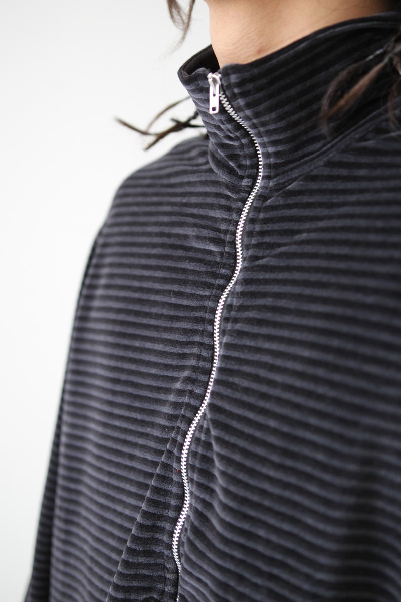 OUR LEGACY | SHRUNKEN FULLZIP POLO / PHANTOM STRIPE VELOUR