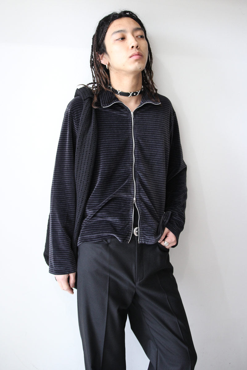 OUR LEGACY | SHRUNKEN FULLZIP POLO / PHANTOM STRIPE VELOUR