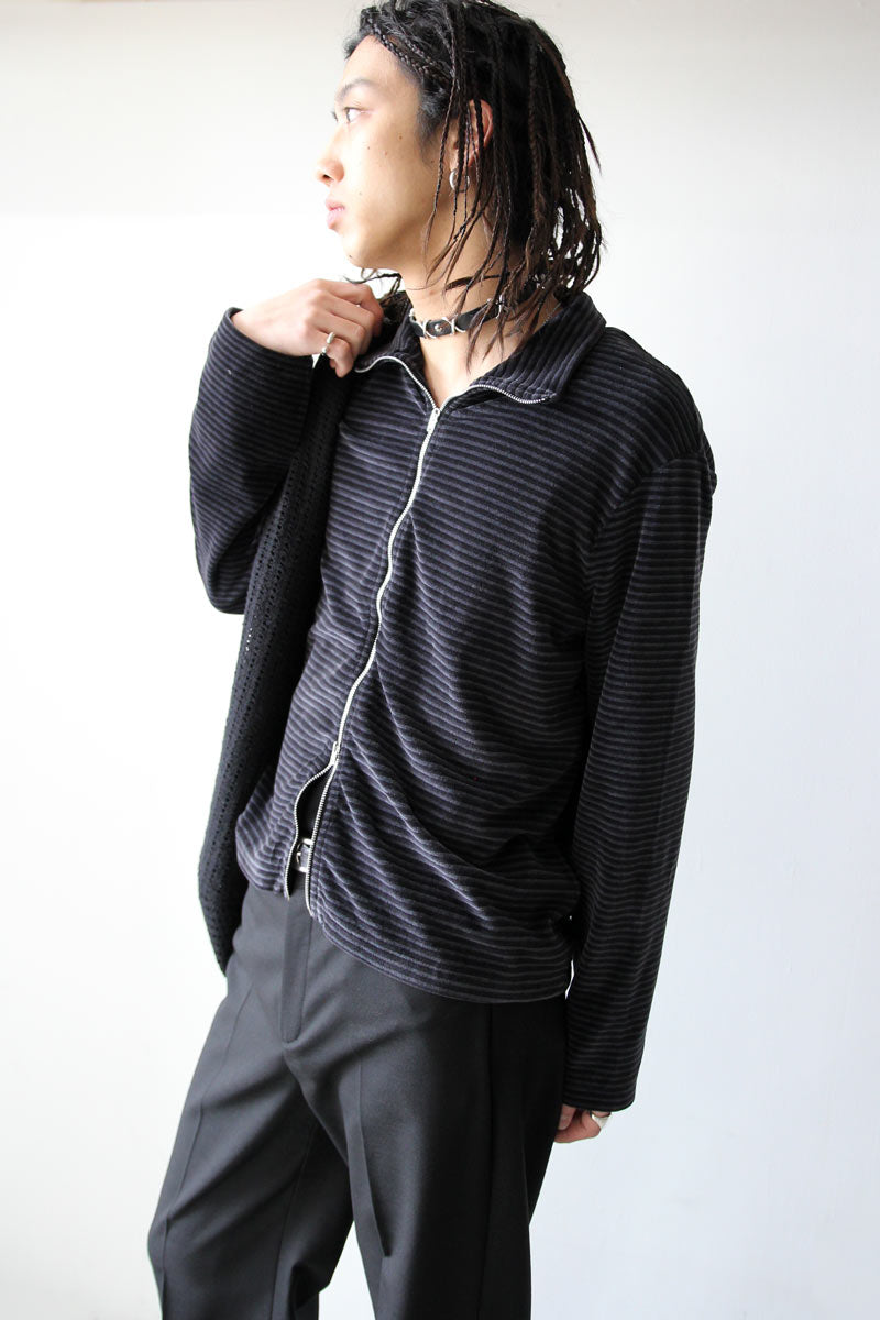 OUR LEGACY | SHRUNKEN FULLZIP POLO / PHANTOM STRIPE VELOUR
