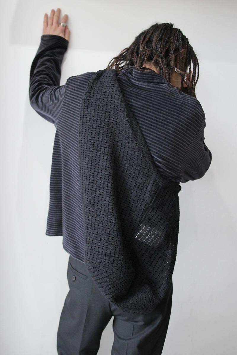 OUR LEGACY | SHRUNKEN FULLZIP POLO / PHANTOM STRIPE VELOUR OUR LEGACY | SHRUNKEN FULLZIP POLO / PHANTOM STRIPE VELOUR