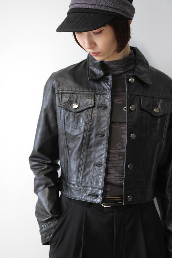 POLO JEANS CO | Y2K EARLY 00'S CROPPED LEATHER JACKET [USED]