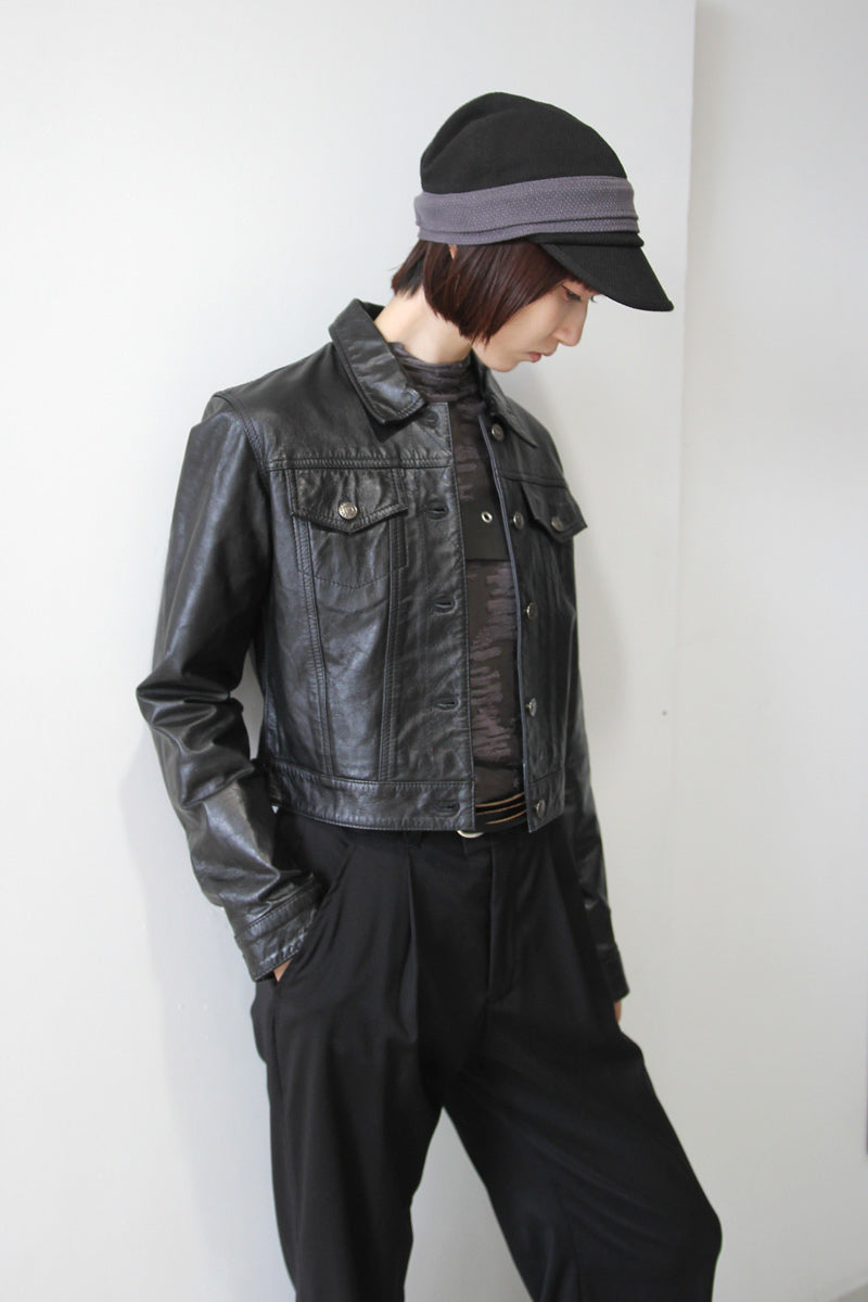 POLO JEANS CO | Y2K EARLY 00'S CROPPED LEATHER JACKET [USED]