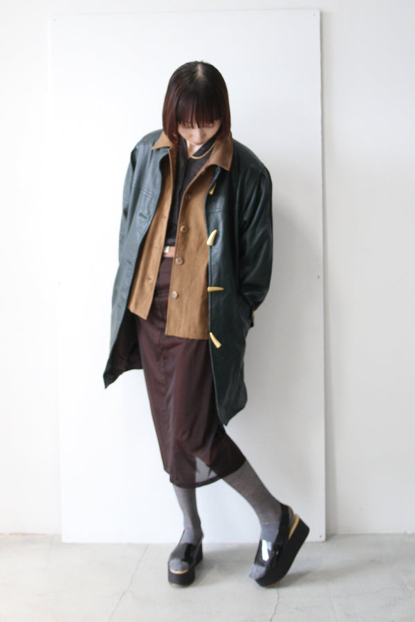 BLOOMING DALE'S | 80-90'S COLLARLESS LEATHER COAT [USED]