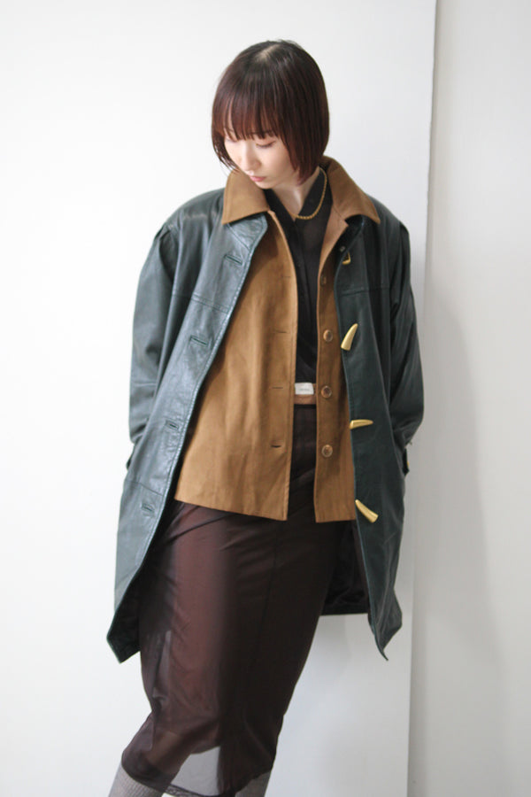 BLOOMING DALE'S | 80-90'S COLLARLESS LEATHER COAT [USED]