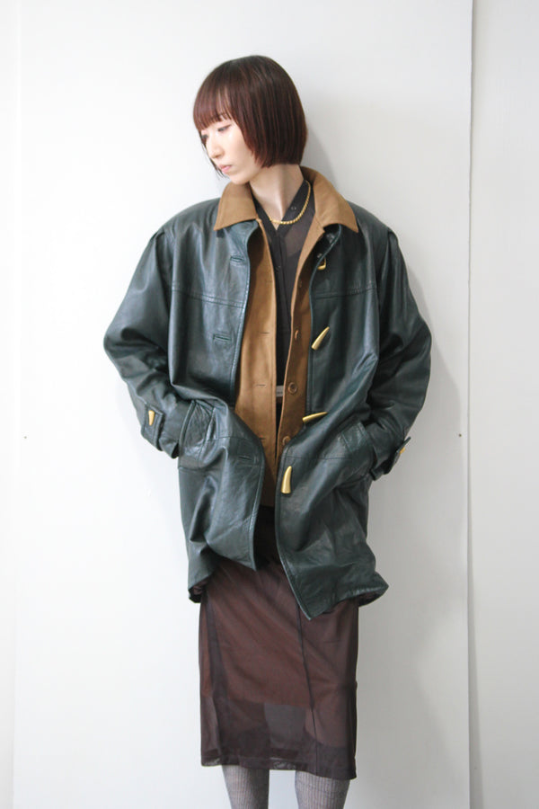 BLOOMING DALE'S | 80-90'S COLLARLESS LEATHER COAT [USED]