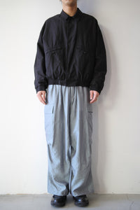 VISCOSE SHEER ORGANDY WIDE CARGO SLIT PANTS / BLUE GRAY