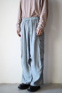 VISCOSE SHEER ORGANDY WIDE CARGO SLIT PANTS / BLUE GRAY