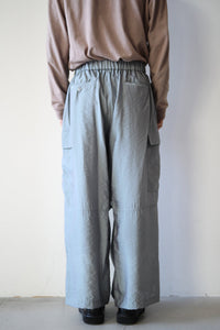 VISCOSE SHEER ORGANDY WIDE CARGO SLIT PANTS / BLUE GRAY