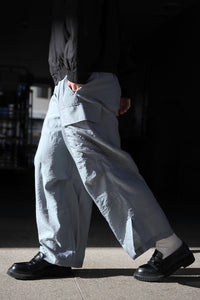 VISCOSE SHEER ORGANDY WIDE CARGO SLIT PANTS / BLUE GRAY