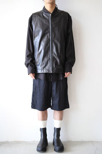 COW LEATHER ZIP UP VEST / BLACK