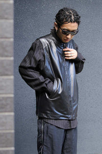 COW LEATHER ZIP UP VEST / BLACK