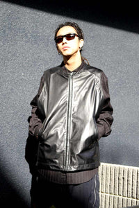 COW LEATHER ZIP UP VEST / BLACK