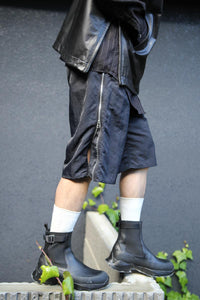 RECYCLE NYLON ZIP SHORT PANTS / BLACK