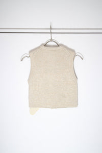 LINEN COTTON SLEEVELESS RIB KNIT TOP / IVORY MIX