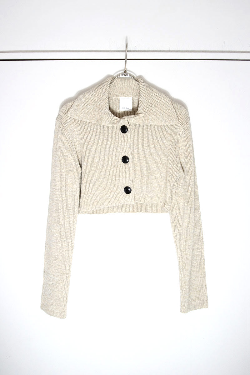 LINEN COTTON RIB SHORT CARDIGAN / IVORY MIX