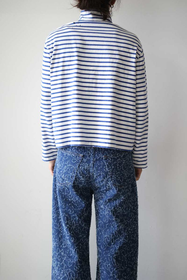 SHRUNKEN FULLZIP POLO / GENOVA STRIPE ROUGH COTTON [20%OFF]