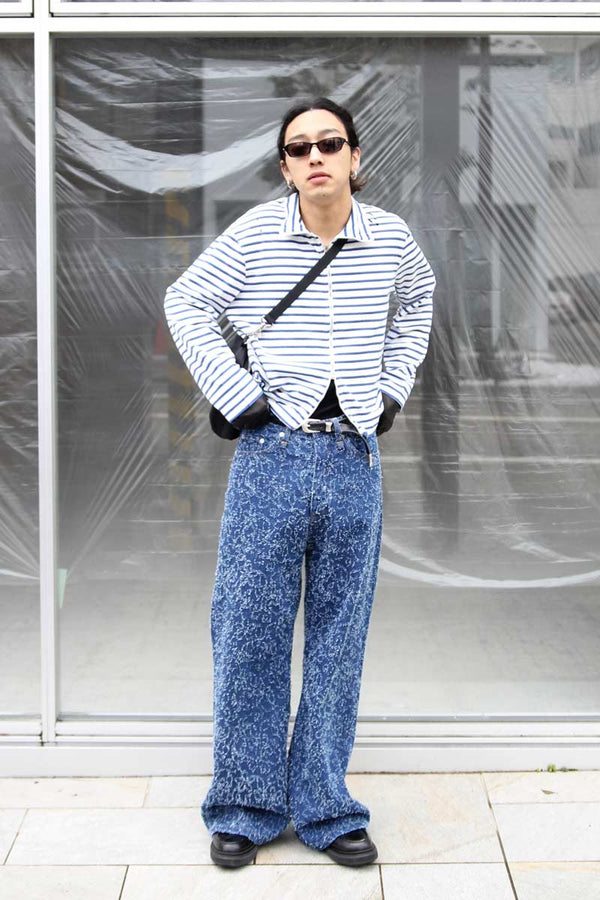 SHRUNKEN FULLZIP POLO / GENOVA STRIPE ROUGH COTTON [20%OFF]