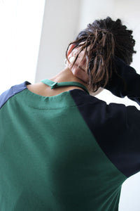 HOLTER NECK LONG SLEEVE T-SHIRT / NAVY-GREEN [金沢店]