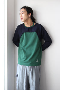 HOLTER NECK LONG SLEEVE T-SHIRT / NAVY-GREEN [金沢店]