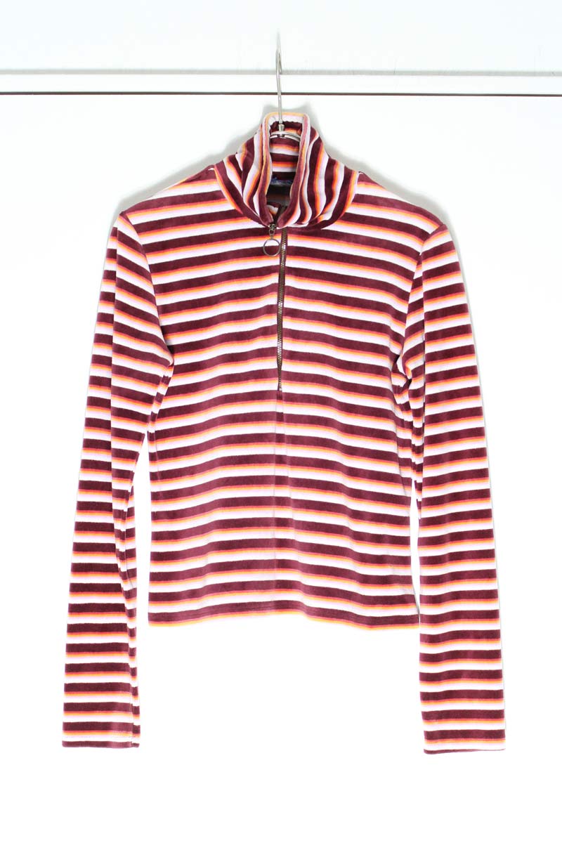 NO BRAND | 90'S VELOUR STRIPE HALF-ZIP CROPPED JACKET [USED]